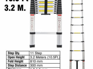 3.2m Telescopic Ladder Multi-Purpose Aluminum for Loft Home Capacity Max Load 150kg/330lb for Outdoor & Indoor Use 11 Steps Wight 9.2kg